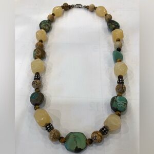 Handcrafted ARTISAN necklace  RAW turquoise, Multi Raw Diff stones  silver 925